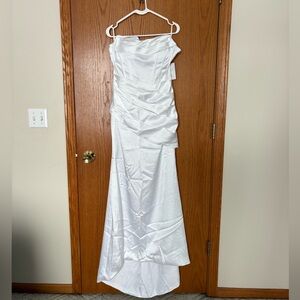 Off-Shoulder White Satin Evening Dress